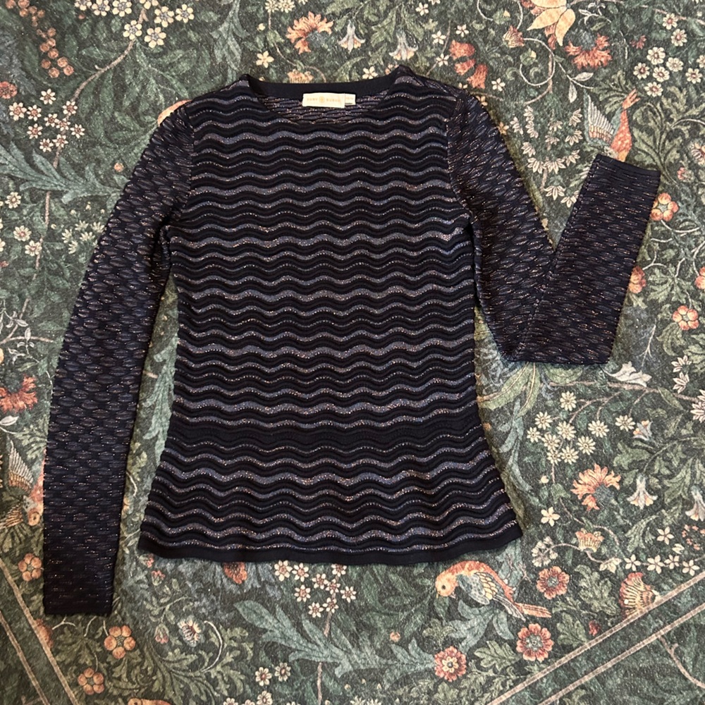 Tory Burch Lorex Wool Navy Blue Sweater